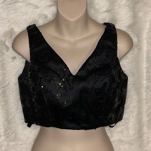 Black Sequin Crop Bra Tank Top